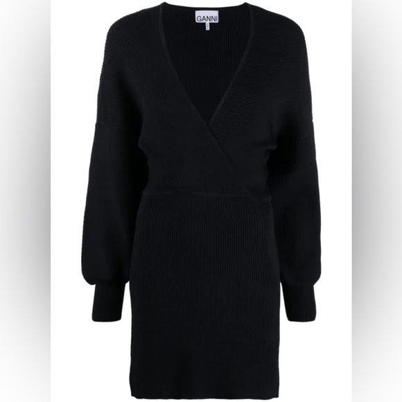 NWT GANNI - V Neck Mini Dress in Dark Navy - Picture 1 of 8